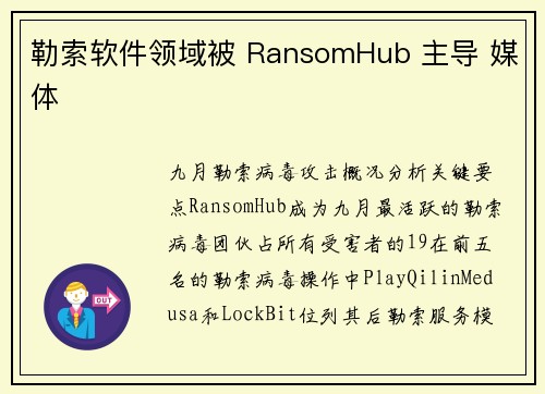 勒索软件领域被 RansomHub 主导 媒体